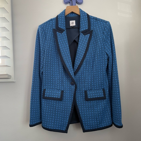 CAbi Jackets & Blazers - Cabi Medium Scholarship Blazer Blue Checkered Jacquard Knit Fall Career Office